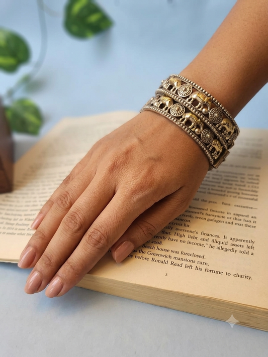 Royal Dual Tone Elephant Motif Bangle Pair