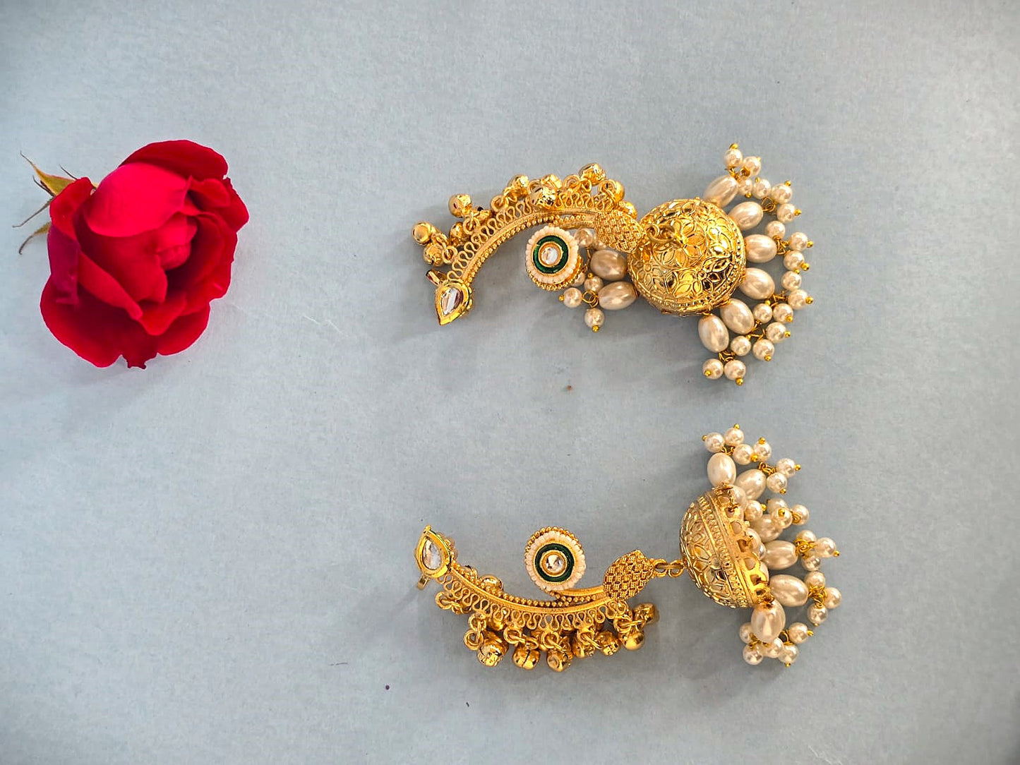 Royal Gold Finish Ear Cuff Jhumka Earrings
