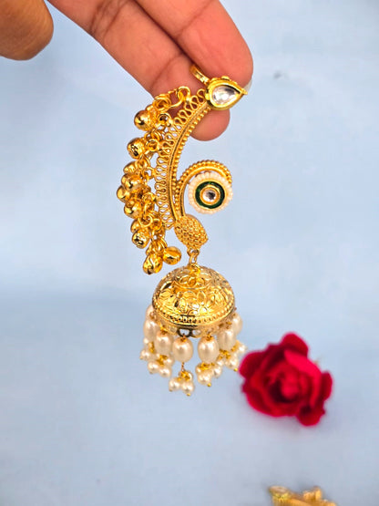 Royal Gold Finish Ear Cuff Jhumka Earrings