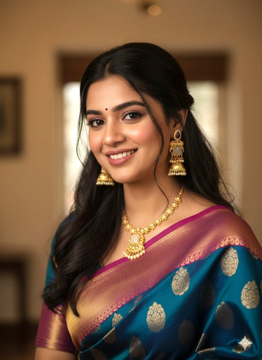 Royal Gold Finish Traditional Jhumka Earrings with Red Stone