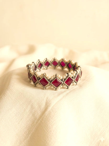 Ruby Red Stone Pearl Single  Kada Bangle for Women