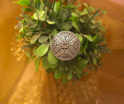 Vintage Oxidised Silver Statement Ring – Traditional Boho Adjustable Ring for Women