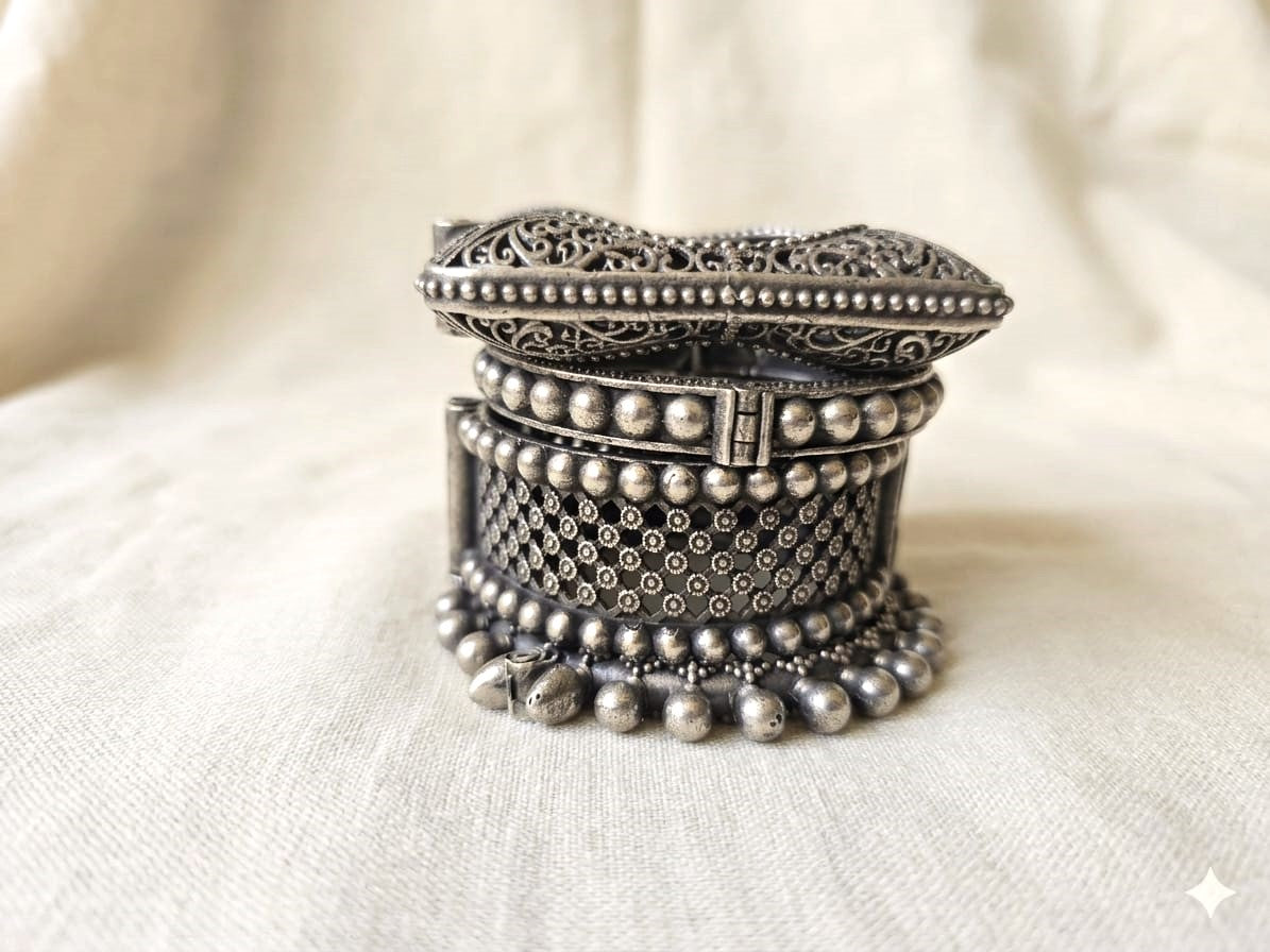 Silver Replica Tribal Bangle Stack for Women