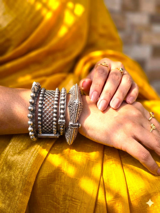 Silver Replica Tribal Bangle Stack for Women