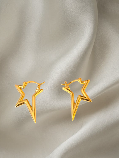 Star Lightning Bolt Brass Hoop Earrings for Women