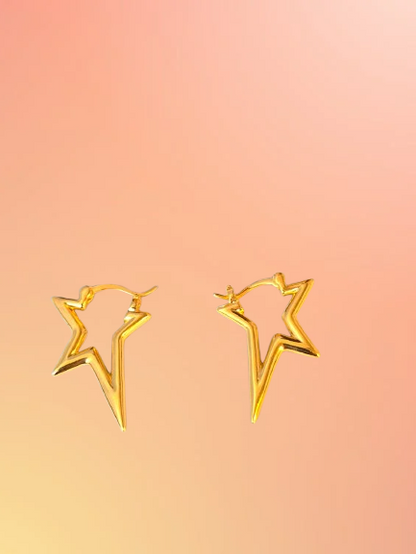 Star Lightning Bolt Brass Hoop Earrings for Women