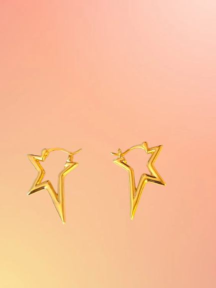 Star Lightning Bolt Brass Hoop Earrings for Women