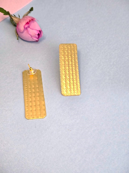 Textured Gold Finish Brass Statement Stud Earrings