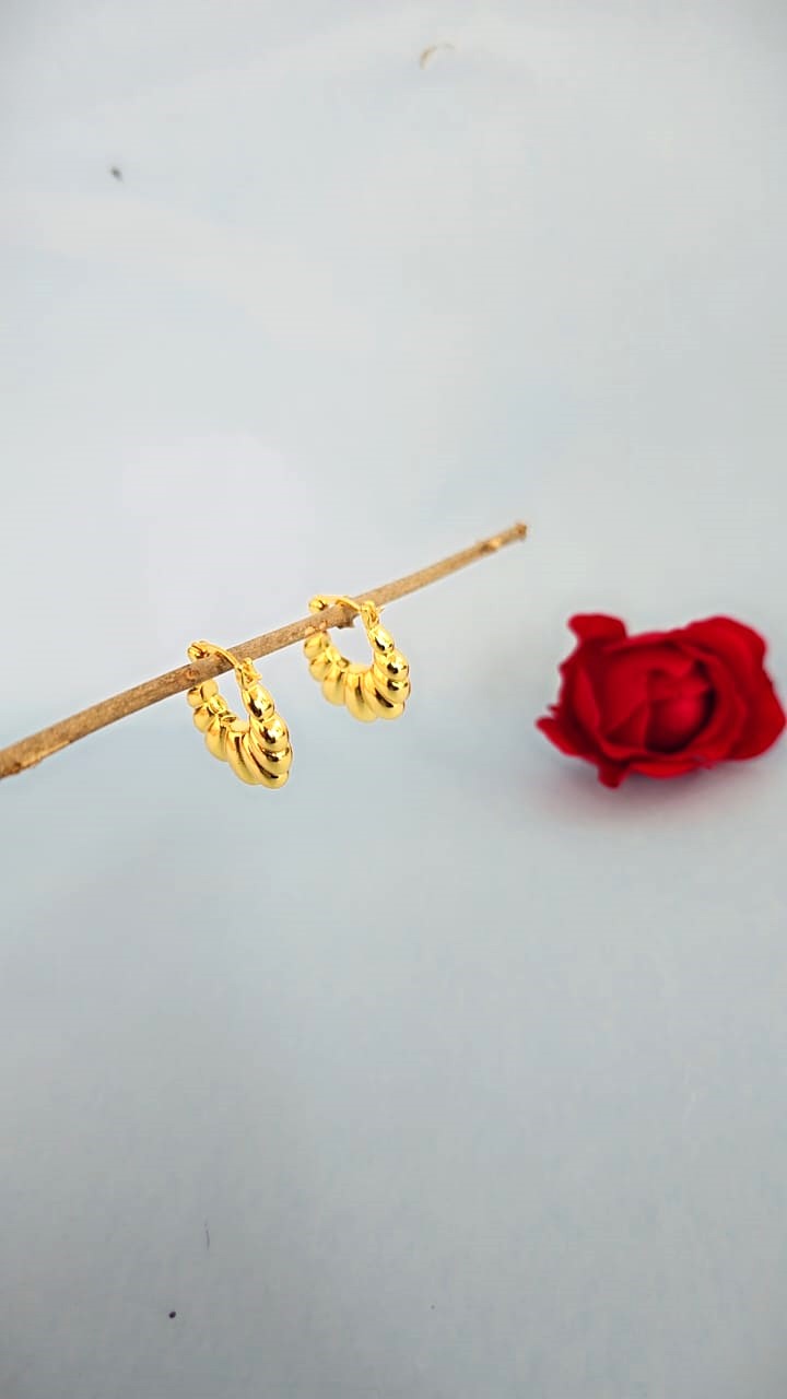 Textured Gold Finish Chunky Hoop Earrings