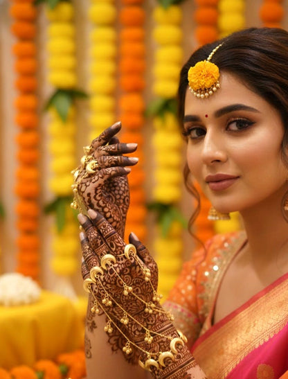 Traditional Bridal Gold Plated Haathphool | Elegant Mehndi & Haldi Hand Harness Jewellery