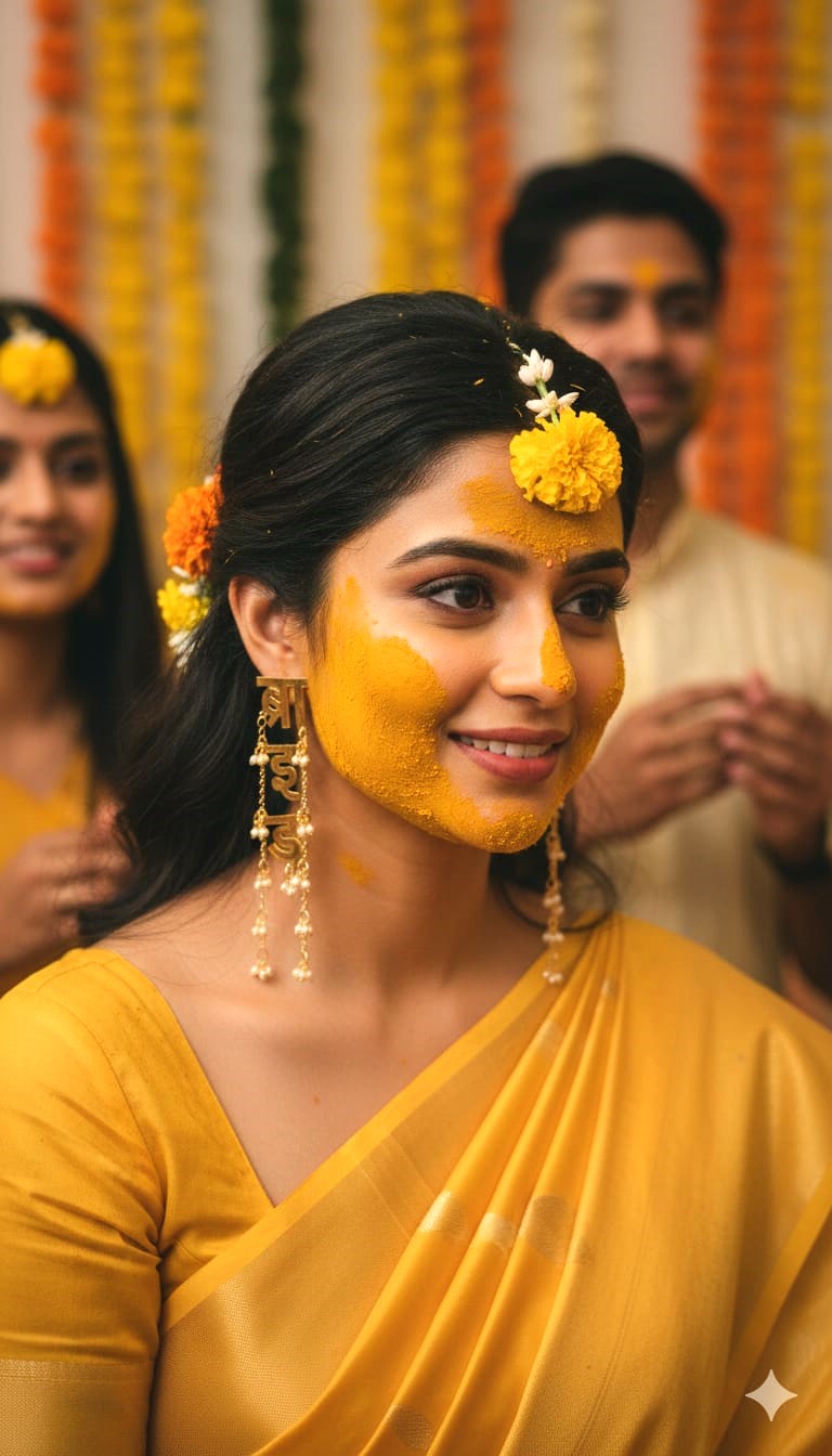 Traditional Gold Plated Bridal Haldi Earrings | Lightweight Statement Earrings for Mehndi & Haldi Ceremony