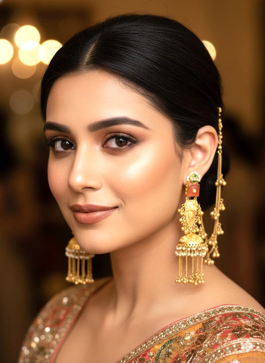 Kashmiri Jhumka Long Earrings for women- Gold polished ethnic jewellery