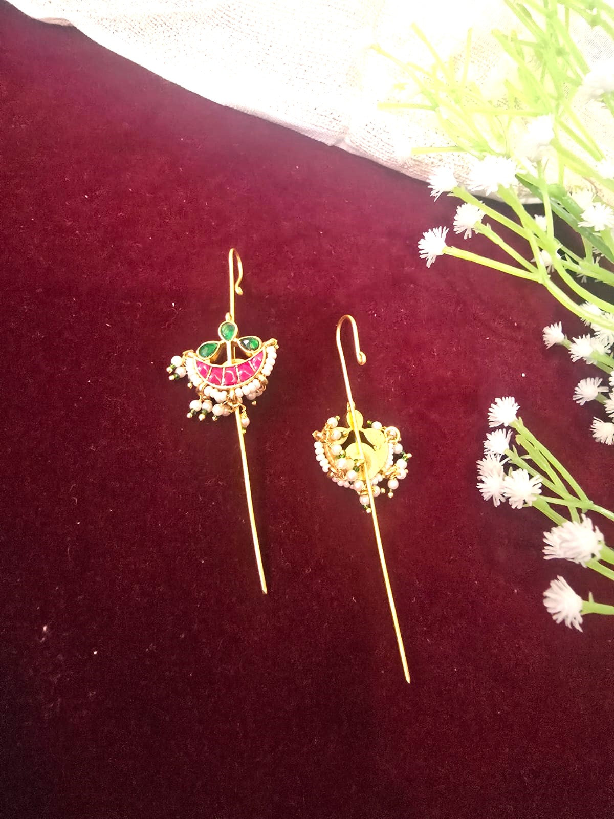 Traditional Kundan Ear Cuff with Pink & Green Stones