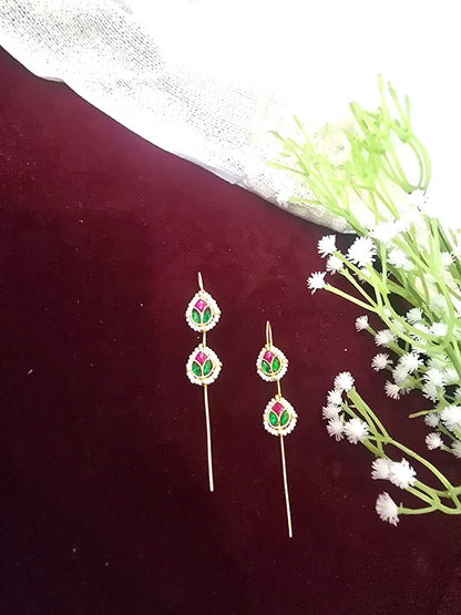 Traditional Kundan Ear Cuff with Pink & Green Stones