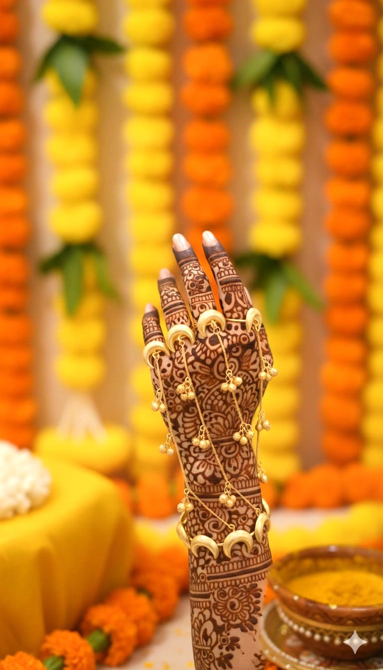 Traditional Bridal Gold Plated Haathphool | Elegant Mehndi & Haldi Hand Harness Jewellery