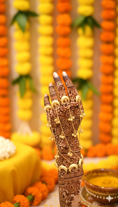 Traditional Bridal Gold Plated Haathphool | Elegant Mehndi & Haldi Hand Harness Jewellery