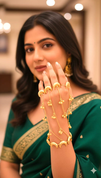 Traditional Bridal Gold Plated Haathphool | Elegant Mehndi & Haldi Hand Harness Jewellery