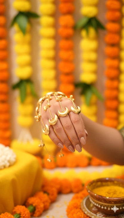 Traditional Bridal Gold Plated Haathphool | Elegant Mehndi & Haldi Hand Harness Jewellery