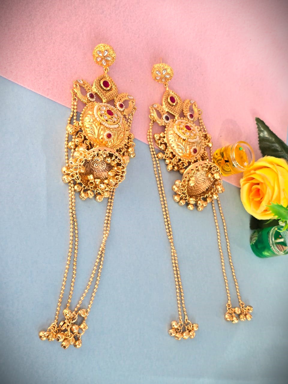 Traditional Gold Polish Jhumka Earrings in Brass | Bridal & Wedding Wear Statement Earrings