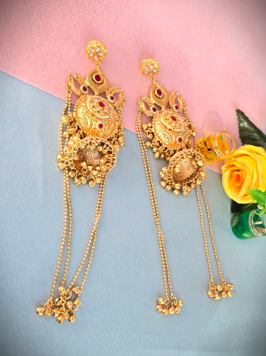 Traditional Gold Polish Jhumka Earrings in Brass | Bridal & Wedding Wear Statement Earrings