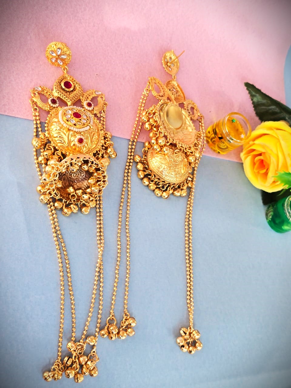 Traditional Gold Polish Jhumka Earrings in Brass | Bridal & Wedding Wear Statement Earrings