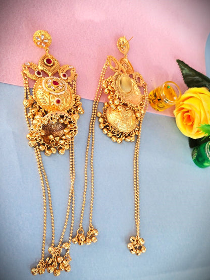 Traditional Gold Polish Jhumka Earrings in Brass | Bridal & Wedding Wear Statement Earrings