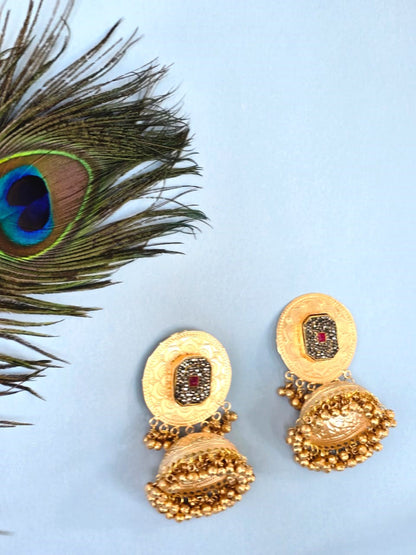 Traditional Gold Polish Temple Jhumki Earrings for Women, Jhumki