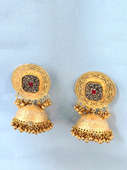 Traditional Gold Polish Temple Jhumki Earrings for Women, Jhumki
