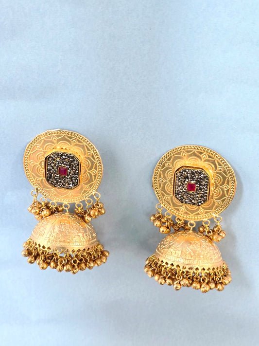 Traditional Gold Polish Temple Jhumki Earrings for Women, Jhumki