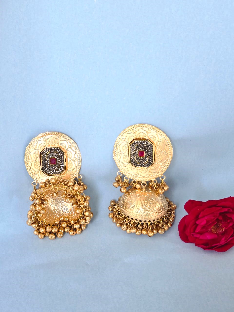 Traditional Gold Polish Temple Jhumki Earrings for Women, Jhumki