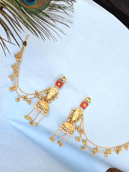 Kashmiri Jhumka Long Earrings for women- Gold polished ethnic jewellery