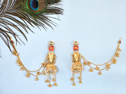 Kashmiri Jhumka Long Earrings for women- Gold polished ethnic jewellery