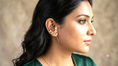 Traditional Kundan Ear Cuff with Pink & Green Stones