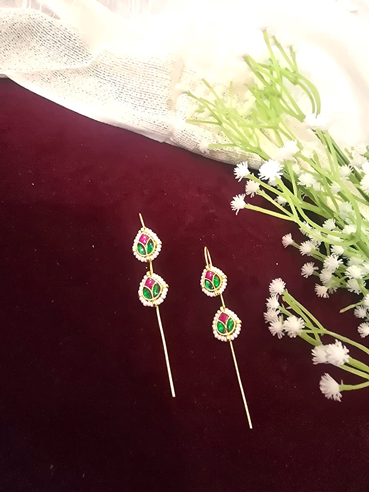 Traditional Kundan Ear Cuff with Pink & Green Stones