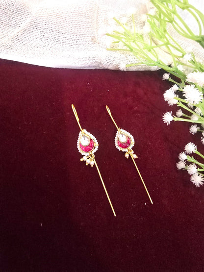 Traditional Kundan Ear Cuff with Pink & white Stones