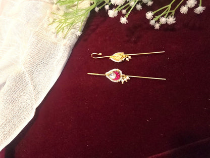 Traditional Kundan Ear Cuff with Pink & white Stones