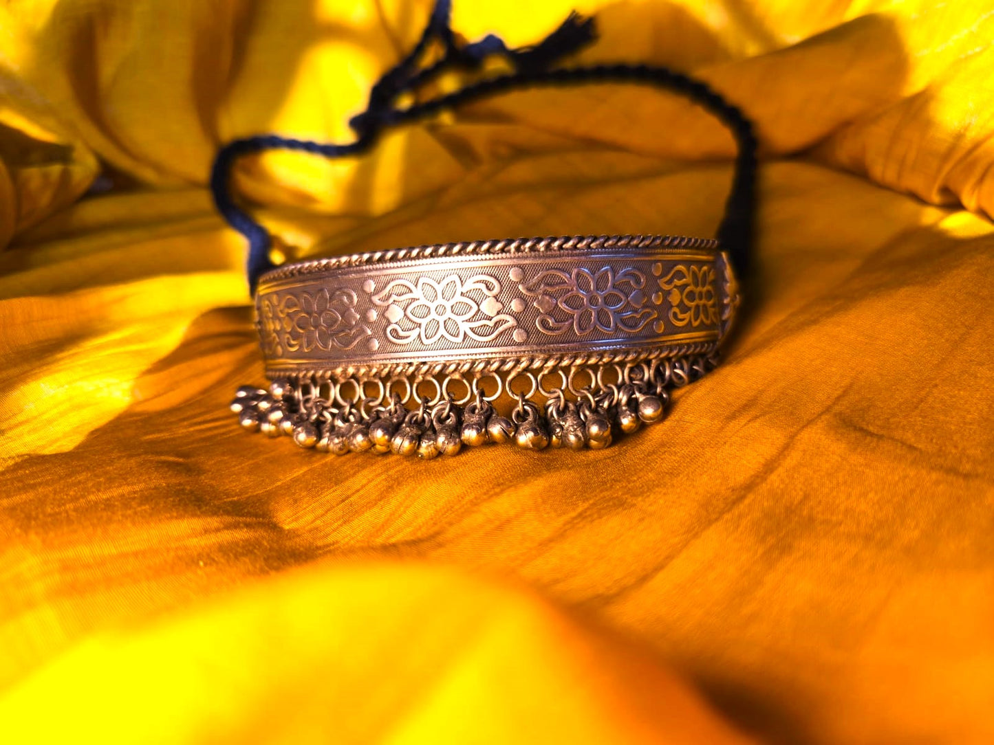 Traditional Oxidised Silver Floral Ghungroo Choker Necklace for Women