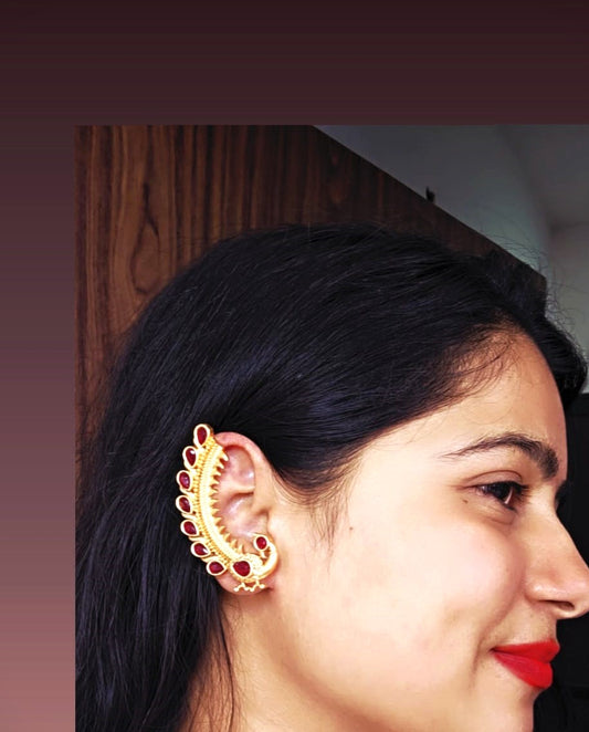 Traditional Ruby-Tone Brass Ear Cuffs | Handcrafted Statement Ear Cuffs for Women