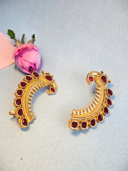Traditional Ruby-Tone Brass Ear Cuffs | Handcrafted Statement Ear Cuffs for Women