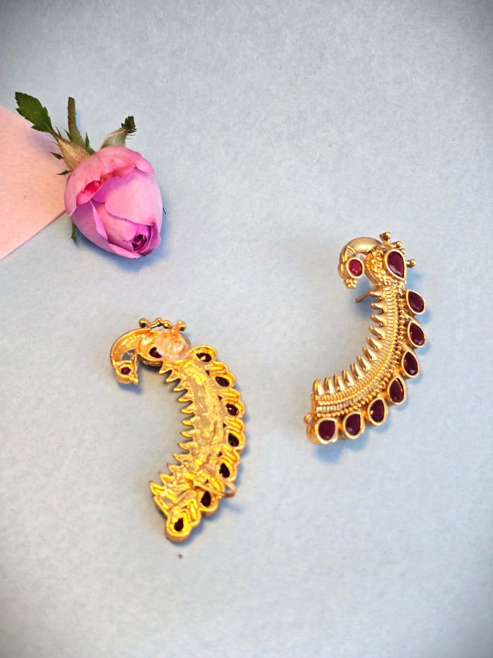 Traditional Ruby-Tone Brass Ear Cuffs | Handcrafted Statement Ear Cuffs for Women