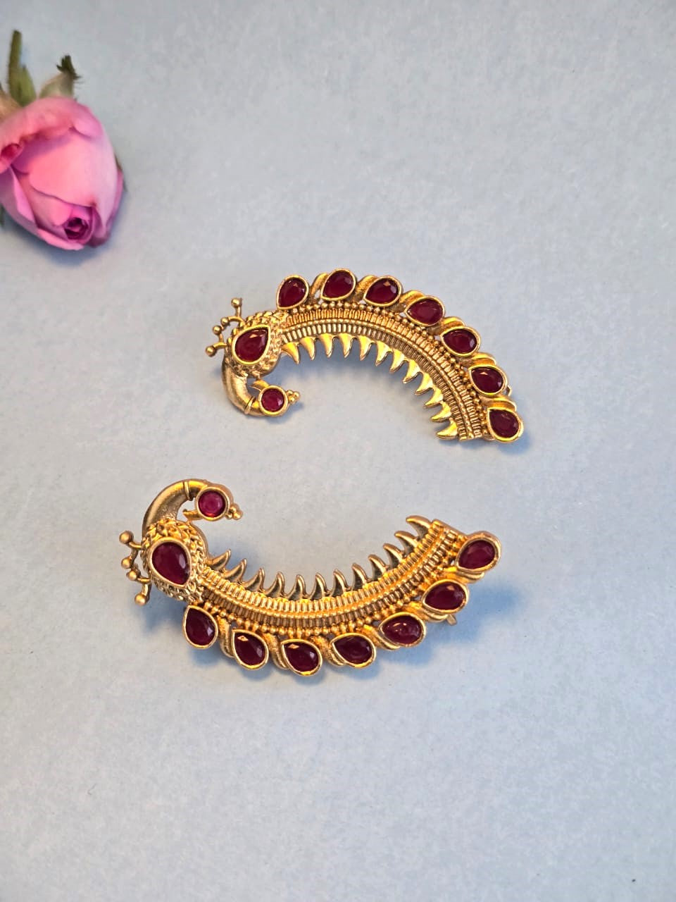 Traditional Ruby-Tone Brass Ear Cuffs | Handcrafted Statement Ear Cuffs for Women