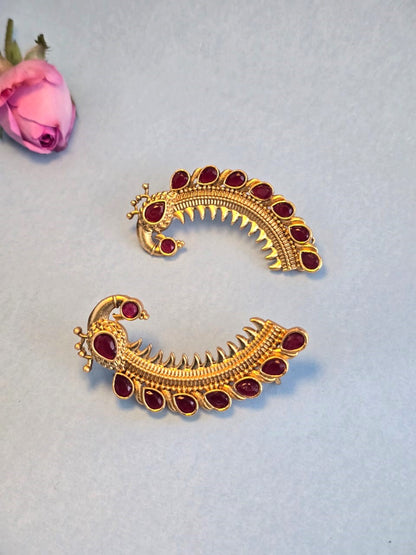 Traditional Ruby-Tone Brass Ear Cuffs | Handcrafted Statement Ear Cuffs for Women