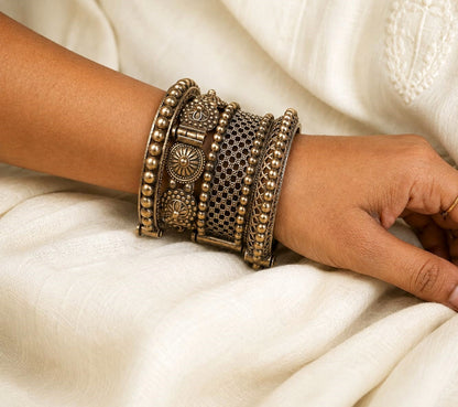 Vintage Tribal Statement Kada Set for Women – Oxidised Silver Replica Bangles