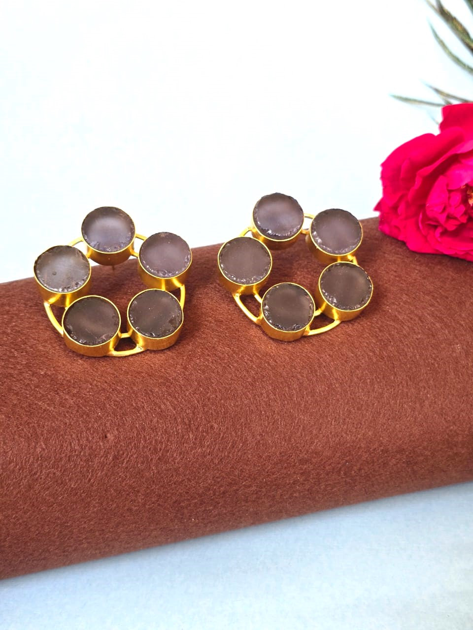 gold-plated circular stud earrings