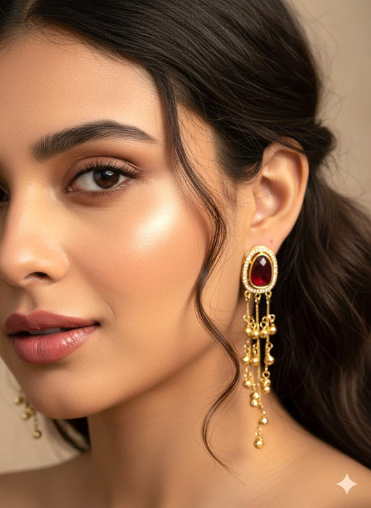 elegant Kashmiri-style long drop earrings