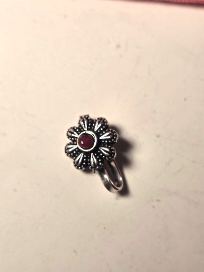 Oxidised Silver Flower Nose pin for Women
