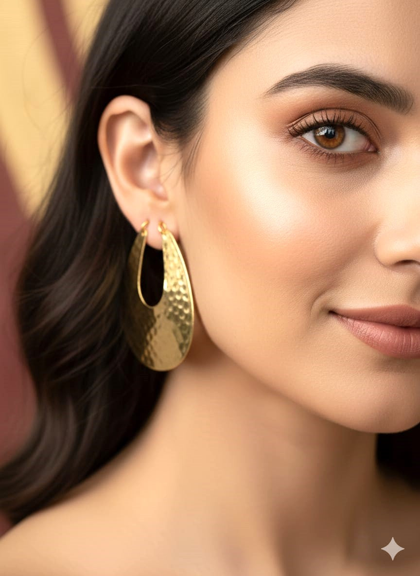 gold-finish textured hoop earrings- Elegant brass Hoop earrings
