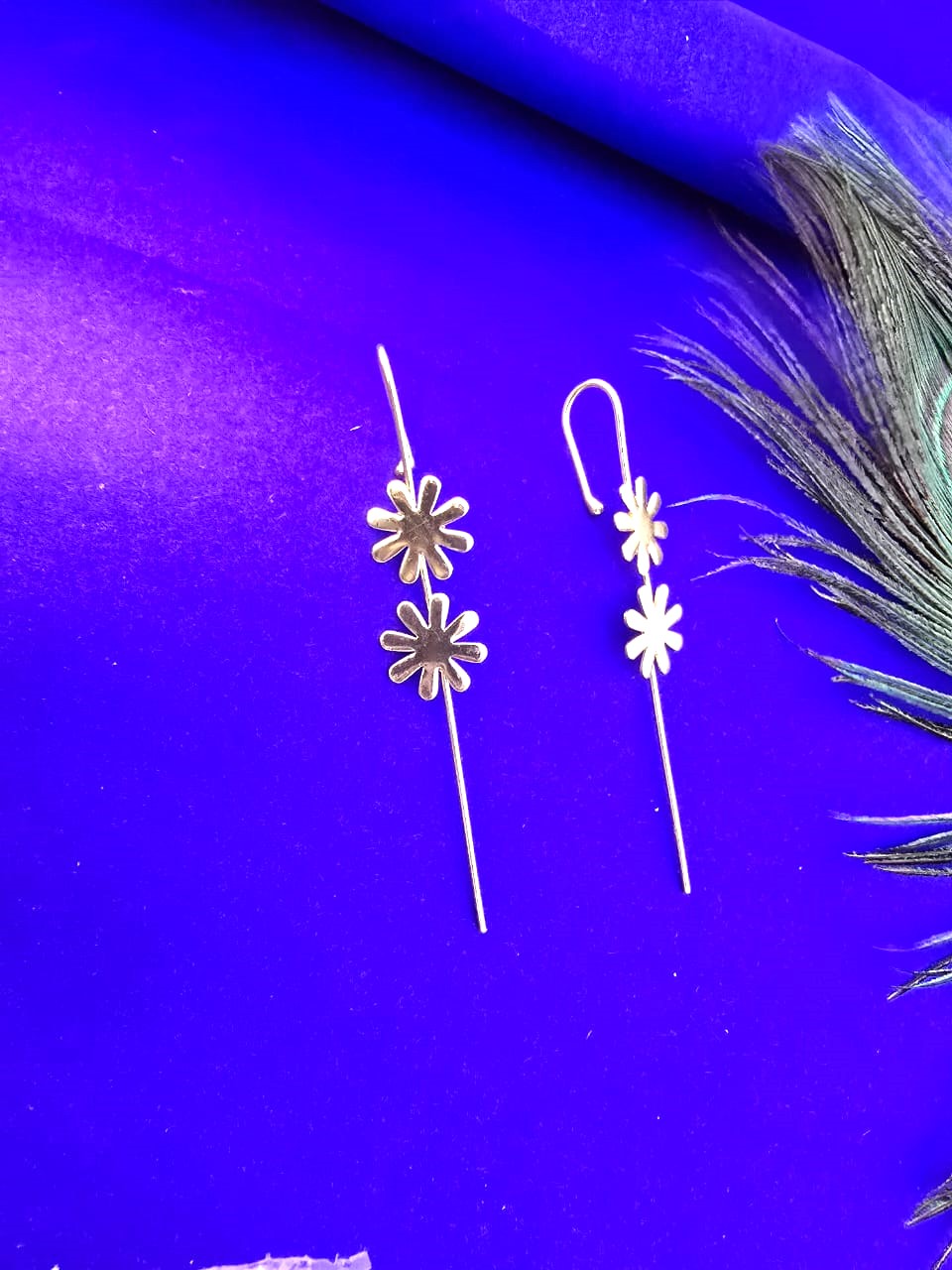gold-polished floral ear cuff style earrings