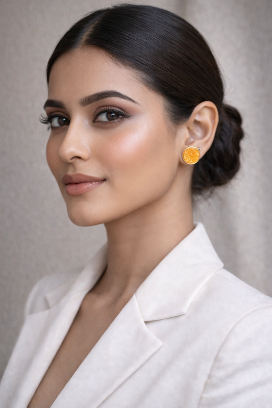 golden yellow druzy stone stud earrings