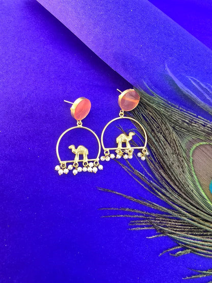 handcrafted brass camel motif hoop earrings